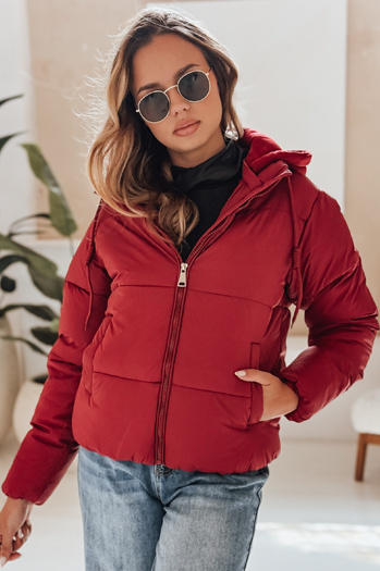 Kurze Damen Winter GLAMVO Daunenjacke mit Kapuze kastanienbraun Dstreet TY4949