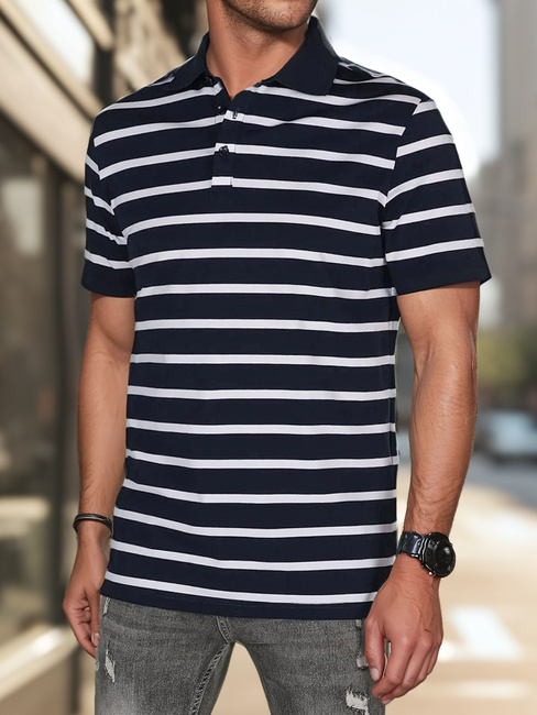 Gestreiftes Herren-Polohemd navyblau Dstreet PX0637
