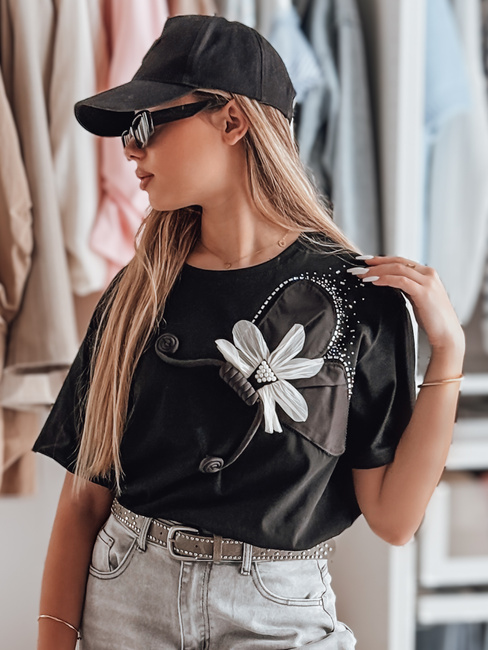 Damen-T-Shirt in Übergröße mit 3D PETALOVE-Effekt schwarz Dstreet RY2717