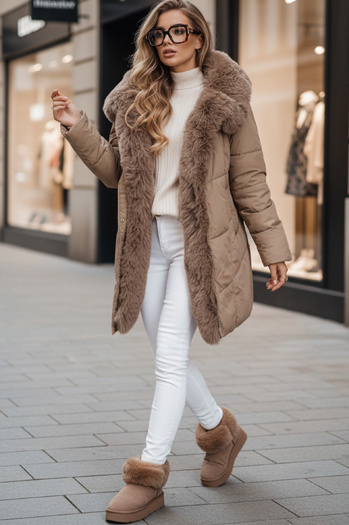 Damen Winterjacke MORISIO lang gesteppt mit Kapuze beige Dstreet TY5183