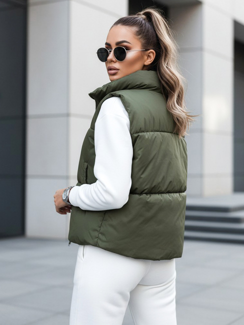 Damen LEOVELLA Übergangsweste kurz gesteppt Zwei-Wege-Weste grün Dstreet TY5496