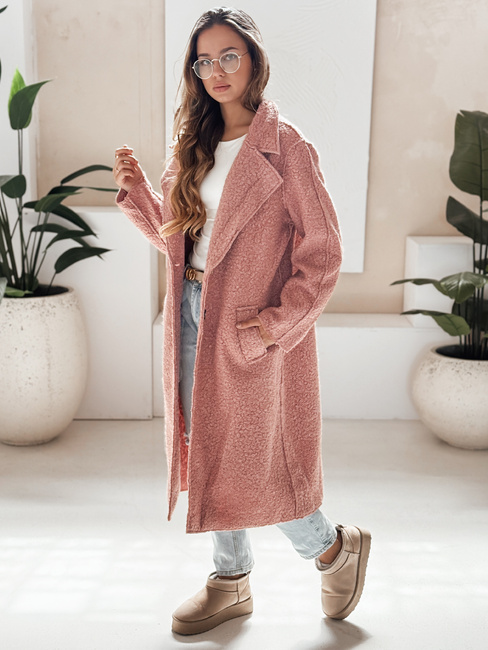 Langer Damenmantel aus Schafsfell rosa Dstreet NY0755