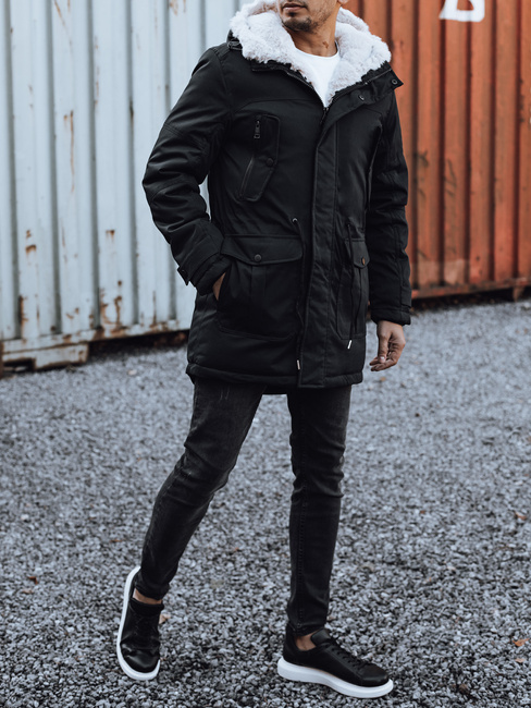 Herren Winter Parka Jacke mit Kapuze schwarz Dstreet TX4933