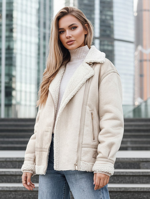 Damen Schafsfell Ramones Jacke beige Dstreet TY5245z