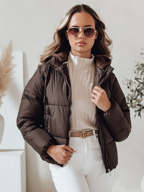 Kurze Damen GLAMVO Daunenjacke mit Kapuze braun Dstreet TY4951