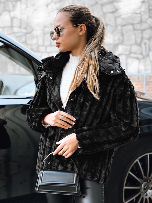 Damen Pelzjacke mit Kapuze schwarz Dstreet TY5276