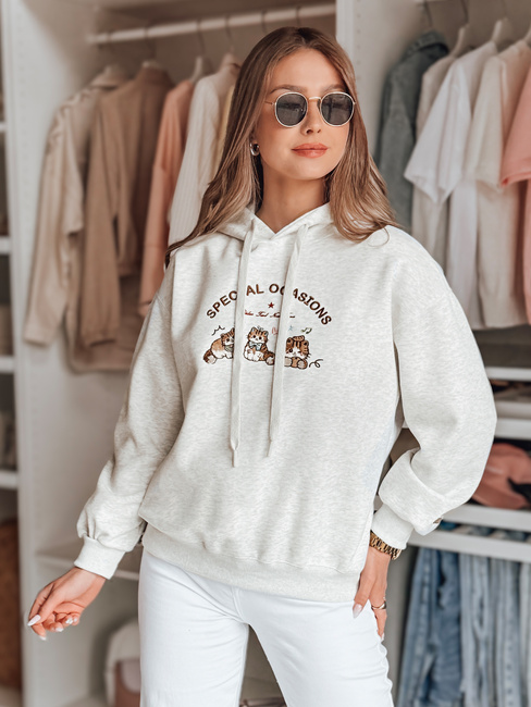 Damen Sweatshirt mit Kapuze in Übergröße SPECIAL KITTY grau Dstreet BY1510
