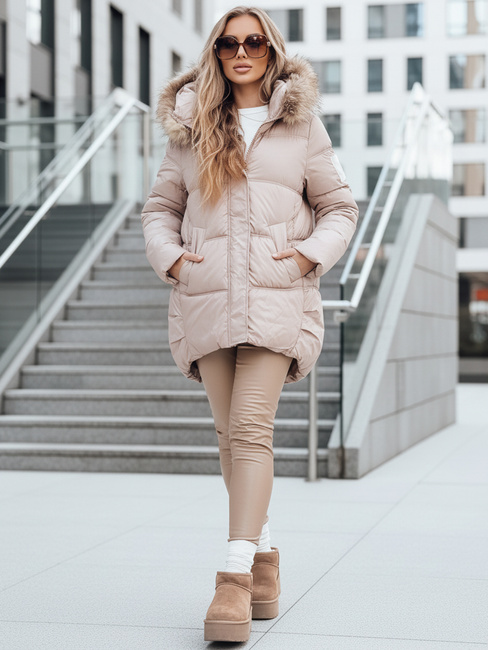 Damen Stepp-Winterjacke mit Kapuze beige Dstreet TY5506