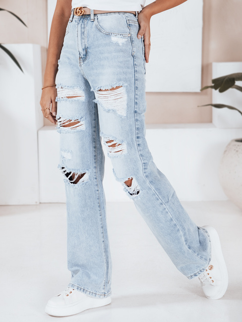 Damen Jeans mit weitem Bein und Löchern blau Dstreet UY2801