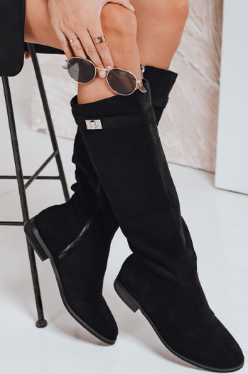 Damen Wildleder Stiefel mit niedrigen Absätzen schwarz Dstreet ZY1090