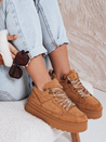 Damen pelzigen Plattform Turnschuhe camel Dstreet ZY1068
