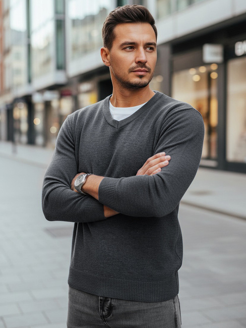 Hellgrauer Herren Pullover mit Rundhalsausschnitt Dstreet WX2316