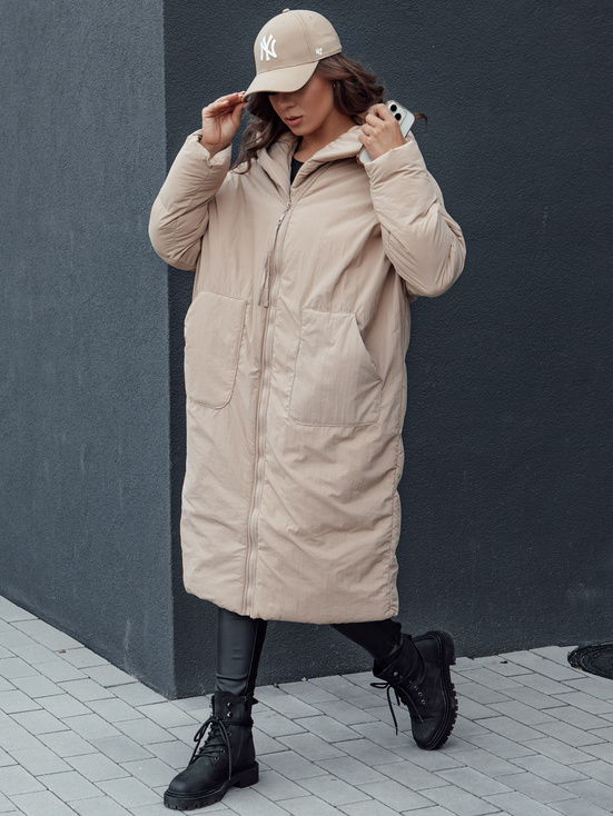 Lange Damen Winterjacke mit Kapuze MELVIN dunkelbeige Dstreet TY4509