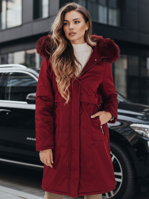 Damen Winter Parka Jacke mit Pelz burgund Dstreet TY5114