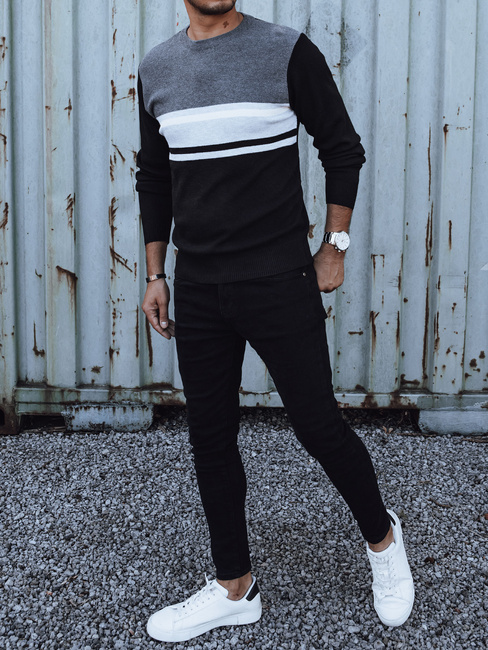 Grauer und schwarzer Herren-Pullover Dstreet WX2206