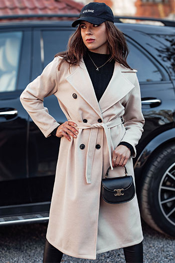 Damenmantel in Übergröße CASHMELY lang zum Binden beige Dstreet NY0715