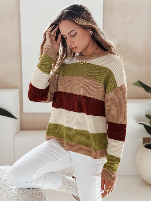 Gestreifter Damen-Pullover CALVENA camel grün Dstreet MY2559