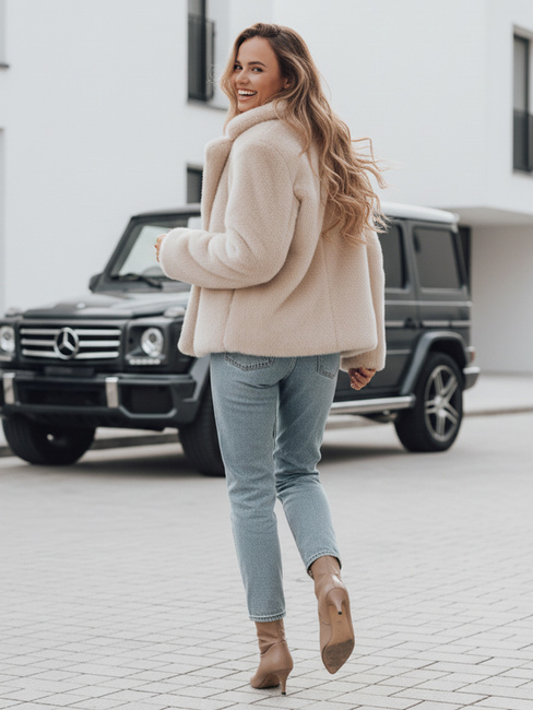 Damen Pelzmantel GLAMFLUFFY kurz beige Dstreet TY4984