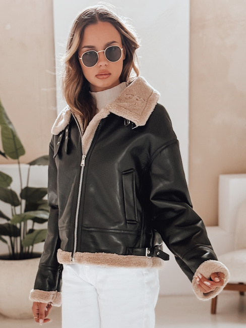 Damen Lederjacke SHEREB mit Schafsfell schwarz Dstreet TY4756