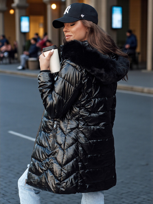 Gesteppte Damen Winterjacke mit Pelz SHINE schwarz Dstreet TY4483