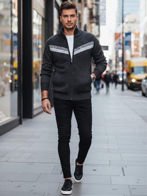 Herren Pullover ohne Knöpfe dunkelgrau Dstreet WX2260z