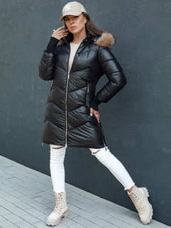 Gesteppte Damen-Kunstfell-Winterjacke mit Kapuze LAGOON schwarz Dstreet TY4499_4