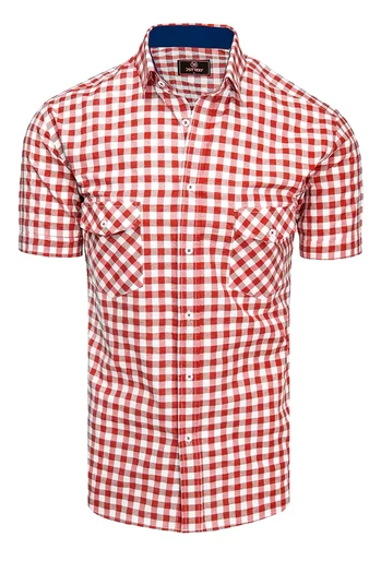 Weiß-rotes Herrenhemd  kariert mit Kurzarm Dstreet KX0954