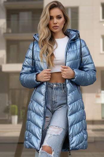 Lange Damen-Winter-Steppjacke blau Dstreet TY5515