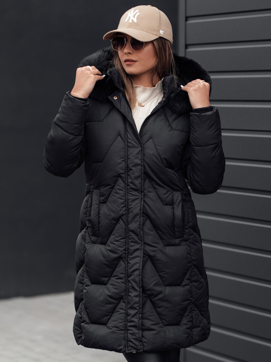 Damen Winterjacke MYANNA lang gesteppt mit Kapuze schwarz Dstreet TY4679