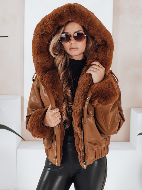 Damen Lederjacke mit Fell braun Dstreet TY5129