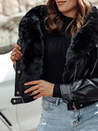 Damen Übergangsjacke MARLEN Leder mit Fell schwarz Dstreet TY4695