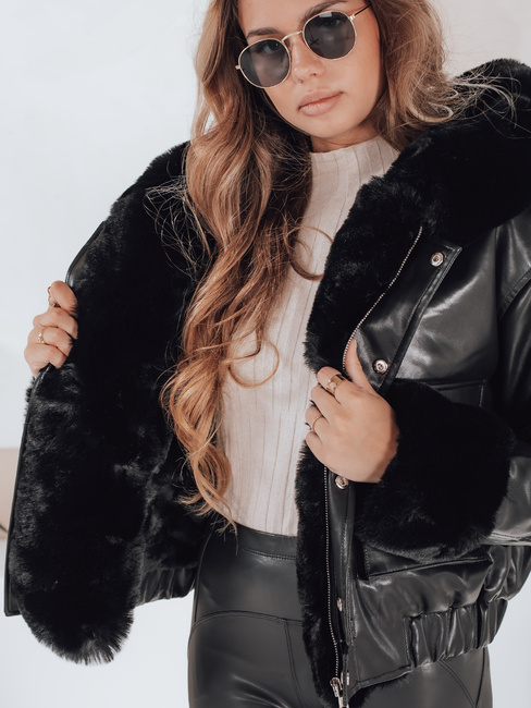 Damen Lederjacke mit Kunstfell schwarz Dstreet TY5128