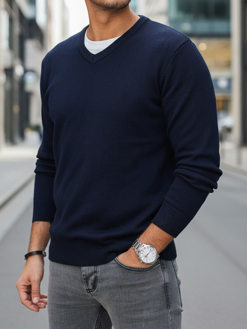 Marineblauer Herren Pullover mit Rundhalsausschnitt Dstreet WX2315