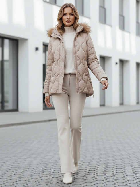 Damen Winterjacke LUMORE gesteppt mit Kapuze beige Dstreet TY5011