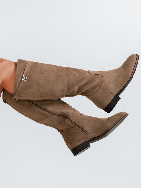Damen Wildleder Stiefel mit niedrigem Absatz beige Dstreet ZY1088
