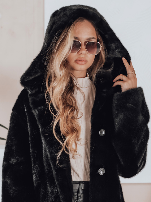 Damen Pelzmantel HELLOCHIC lang schwarz Dstreet TY4986