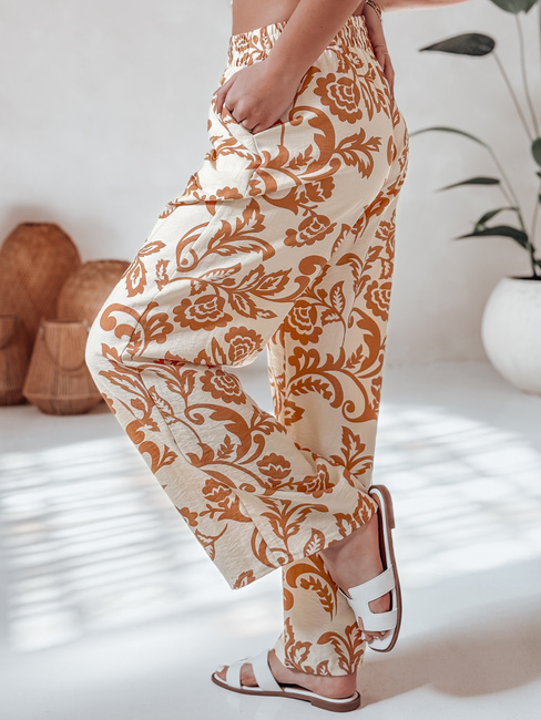 Weit geschnittene Damenhose mit Blumenmuster LOVEGARDEN camel Dstreet UY2657