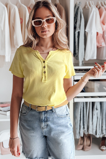 Damen Einheitsgröße gerippte Bluse KISS LOOK gelb Dstreet RY2839