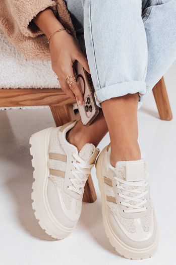 Damen Pelz Plateau Turnschuhe beige Dstreet ZY1081