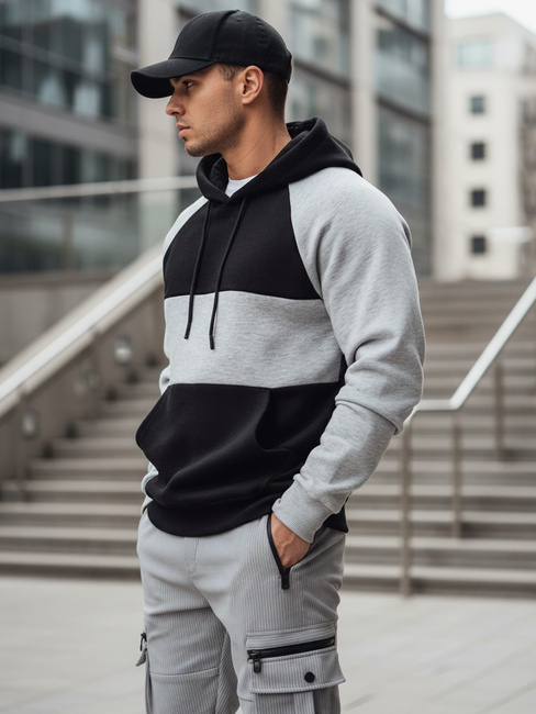 Herren-Kapuzenpullover mit grauen und schwarzen Streifen Dstreet BX5902