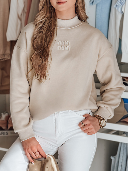 Damen Sweatshirt in Übergröße mit LOVASON Aufnäher beige Dstreet BY1420