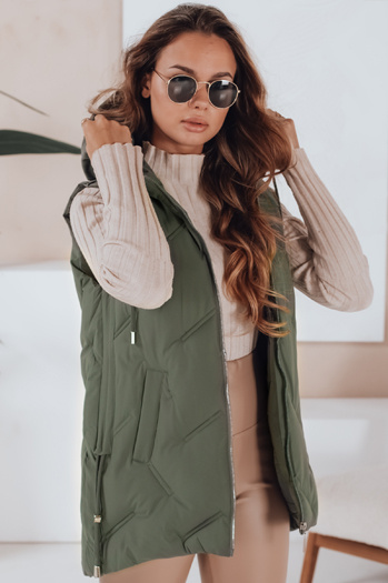 Lange Steppweste für Damen mit Kapuze grün Dstreet TY5106