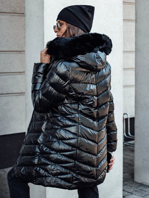 Damen Steppwinterjacke mit Kapuze CRYSTAL schwarz Dstreet TY4584