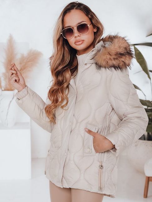 Damen Winterjacke LUMORE gesteppt mit Kapuze hellbeige Dstreet TY5012