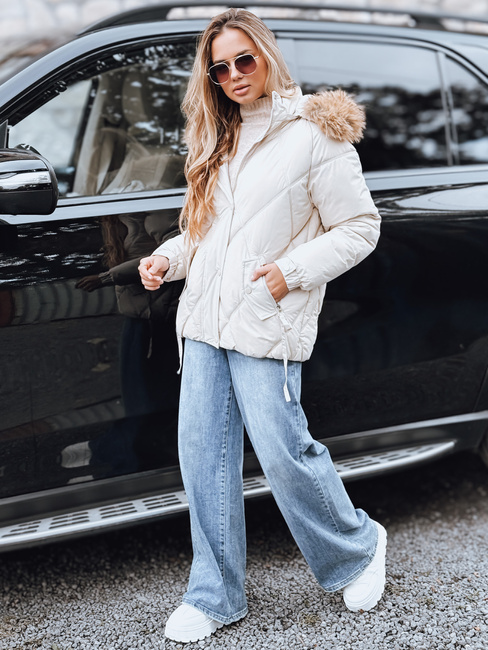 Damen Winter Steppjacke mit Kapuze weiß Dstreet TY5236