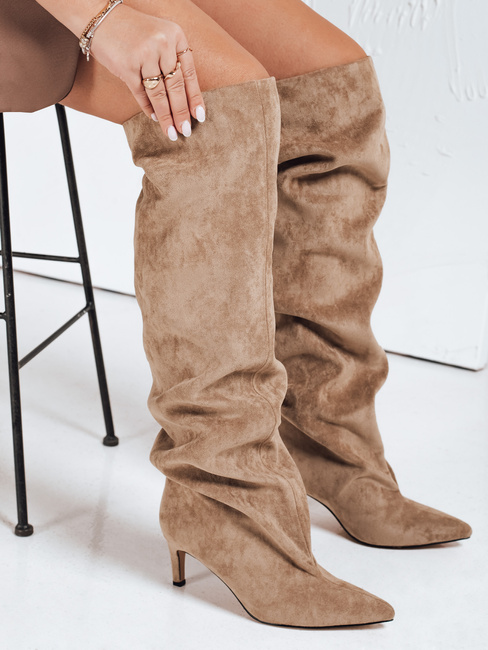 Damenstiefel mit Crinkle Schaft beige Wildleder Dstreet ZY1100