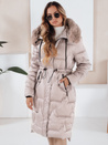 Damen Winter lange gesteppte Jacke mit Pelz beige Dstreet TY5075
