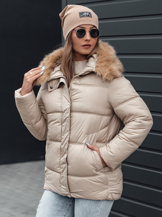 NORDKOLL Damen Winter Steppjacke mit Kapuze hellbeige Dstreet TY4710