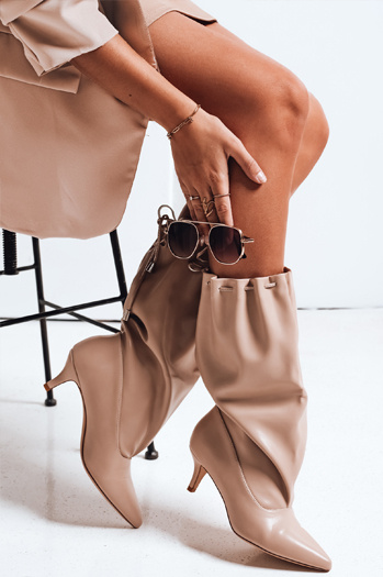 Damenstiefel mit Crinkle Schaft beige Dstreet ZY1137