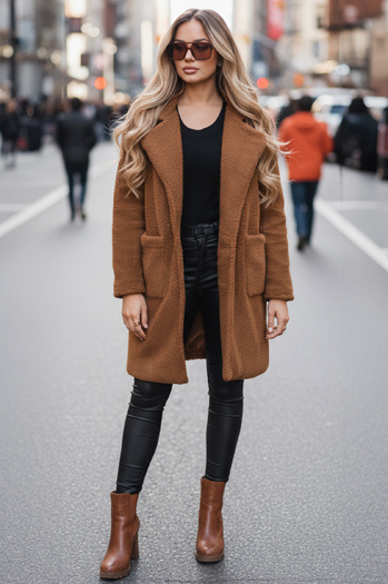 Damen Wintermantel Teddyfell braun Dstreet NY0752z